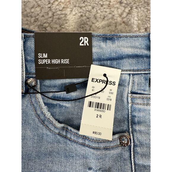 NEW H&M Womens Size 2R Slim Super High Rise Distressed Denim Jean Blue Pants Zip - Picture 11 of 12